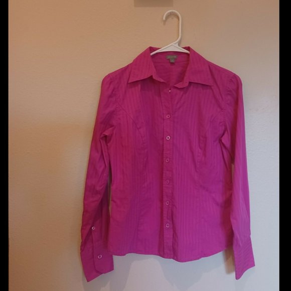 ann taylor fuchsia pink striped button down S - Picture 1 of 4